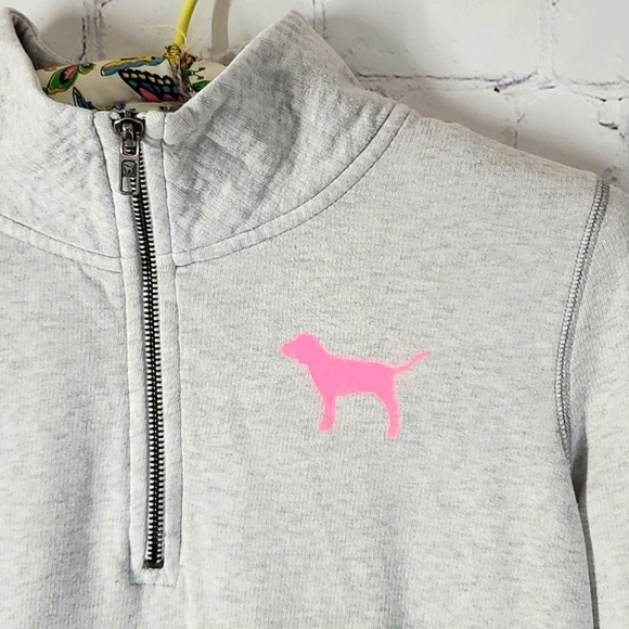 Y2K 2011 Victoria's Secret PINK Logo Quarter Zip Collared Gray Sweatshirt Sz  Sm - Picture 4 of 15